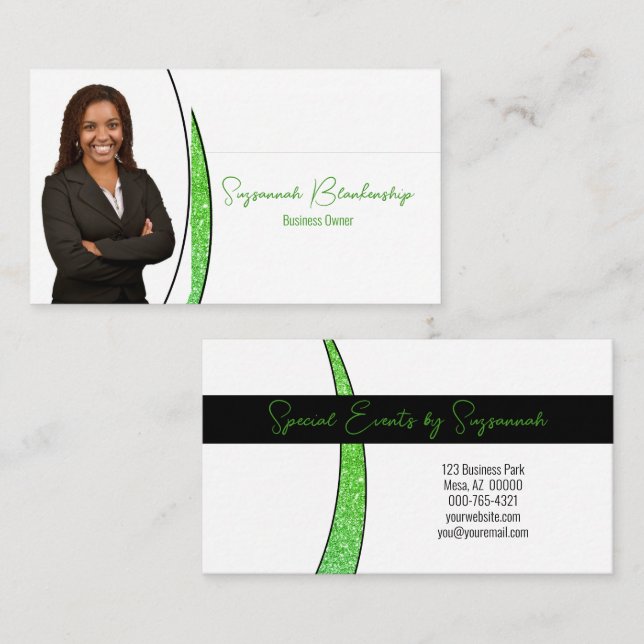 Green Sliver of Faux Glitter Professional Photo Business Card (Front/Back)