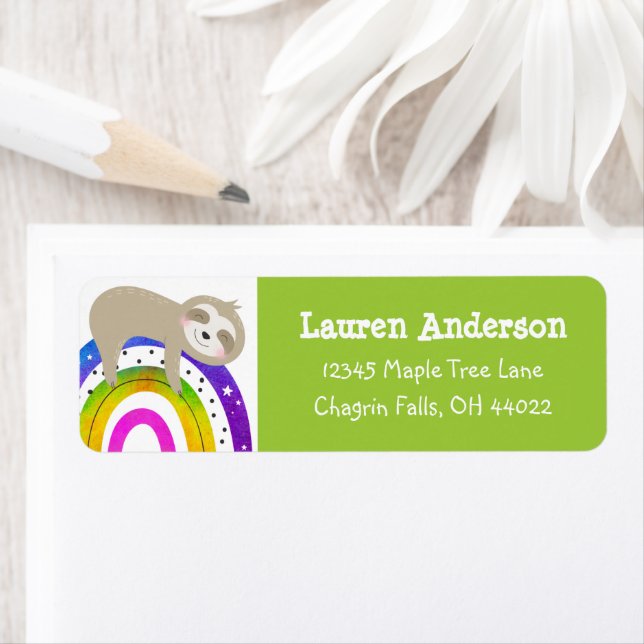 Green Sloth Rainbow Boho Kawaii Birthday Address (Insitu)