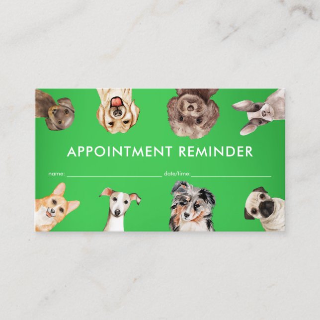 Green Small Size Dogs Pet Sitter Appointment Business Card (Front)