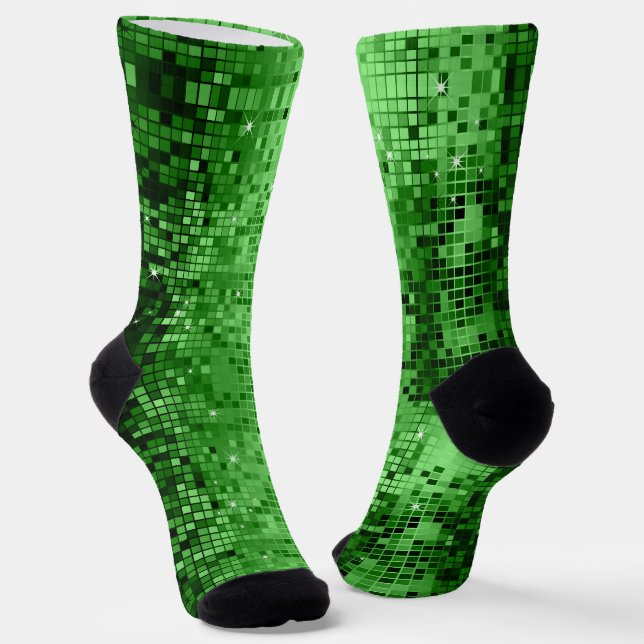 Green small squares geometric pattern socks (Angled)