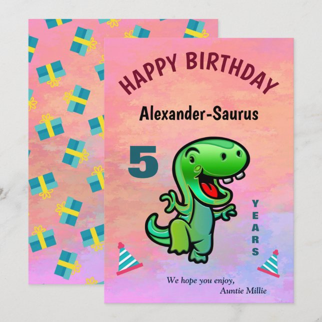 Green Smiling Dinosaur Child Birthday Personalise (Front/Back)