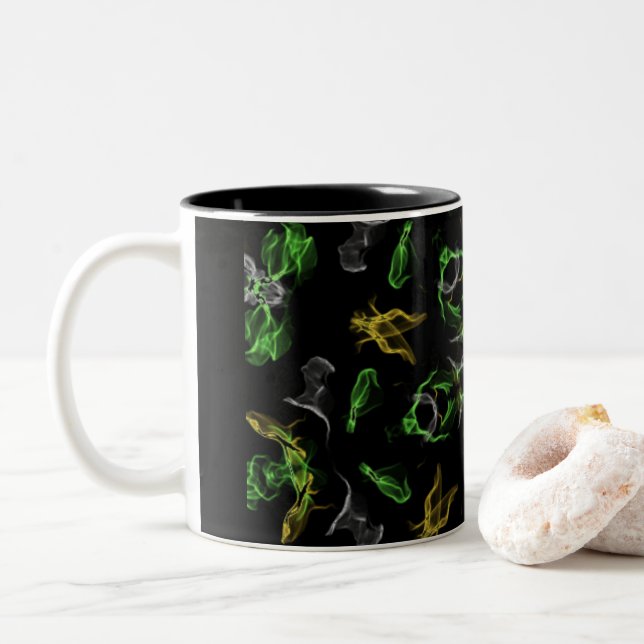 Green Smoke Mandala Design Two-Tone Coffee Mug (With Donut)