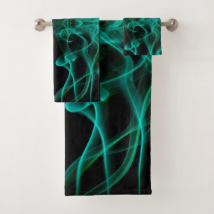 Green Smoke Symmetrical Minimalist Black Bath Towel Set