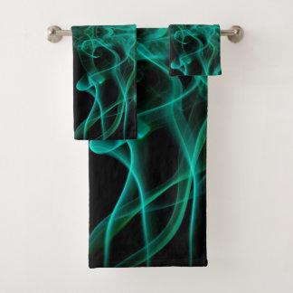 Green Smoke Symmetrical Minimalist Black Bath Towel Set