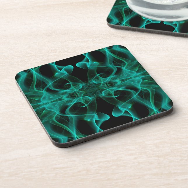 Green Smoke Symmetrical Minimalist Black Coaster (Left Side)