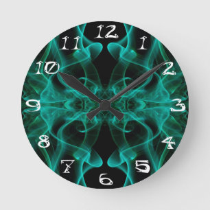 Green Smoke Symmetrical Minimalist Black Round Clock