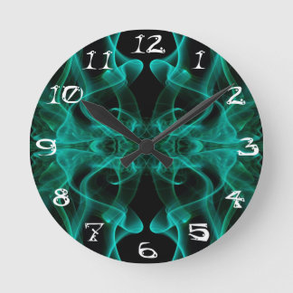 Green Smoke Symmetrical Minimalist Black Round Clock