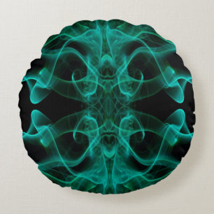 Green Smoke Symmetrical Minimalist Black Round Cushion