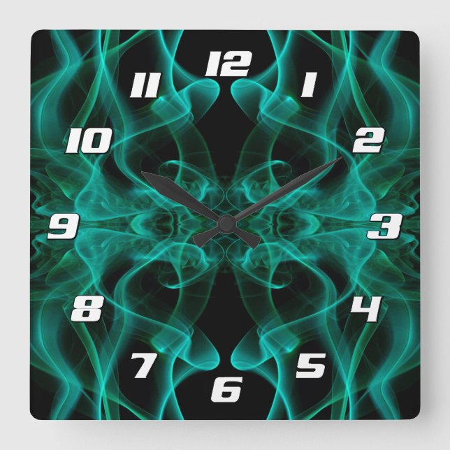 Green Smoke Symmetrical Minimalist Black Square Wall Clock (Front)