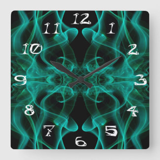 Green Smoke Symmetrical Minimalist Black Square Wall Clock