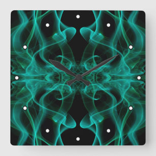 Green Smoke Symmetrical Minimalist Black Square Wall Clock