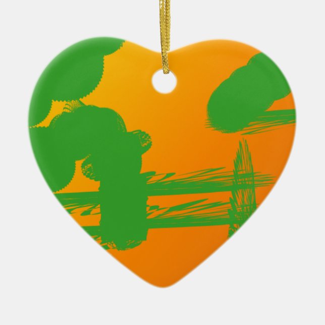 green smudges in orange ceramic tree decoration (Front)