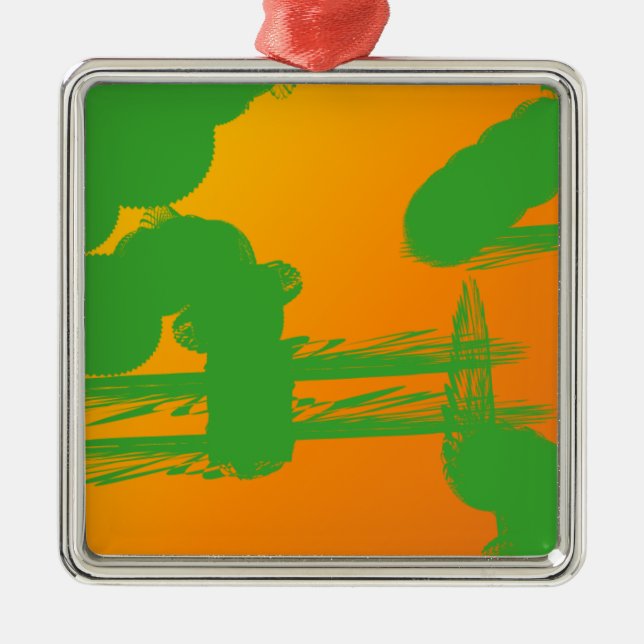green smudges in orange metal tree decoration (Front)