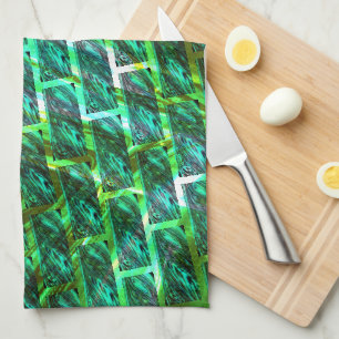 Green smudgy, scratched, grid or different brick? tea towel