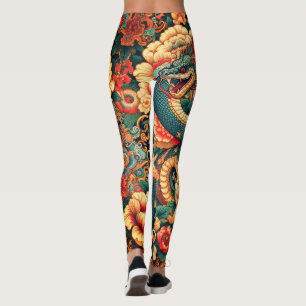 Green snake flowers leggings