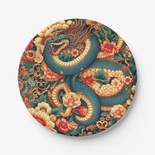 Green snake flowers paper plate