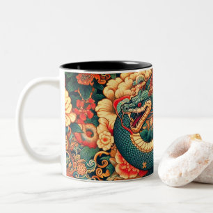 Green snake flowers Two-Tone coffee mug