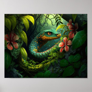 Green Snake in Rain Forest Poster