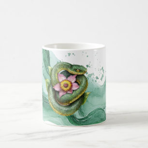 Green Snake Pink Flower Coffee Mug
