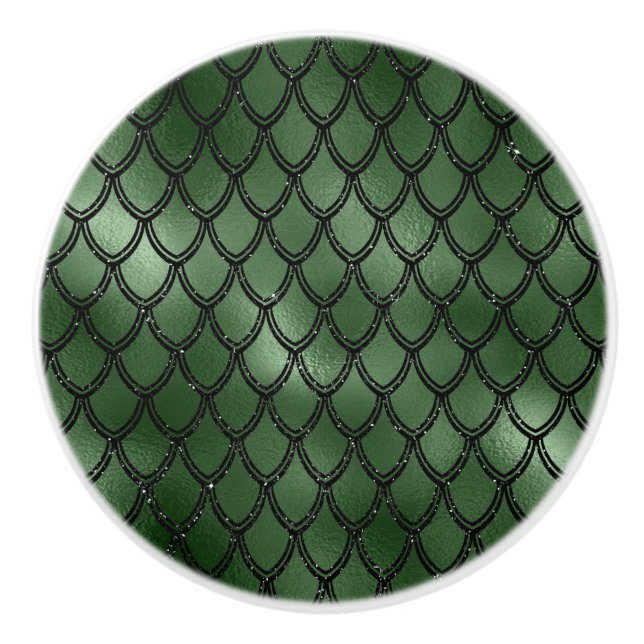 Green Snake Serpent Reptile Pattern Ceramic Knob (Front)