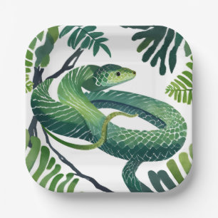 Green Snake   Year of the Snake Watercolor Paper Plate
