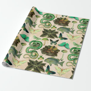 Green Snakes Fish and Butterfly Wrapping Paper