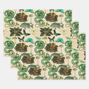 Green Snakes Fish and Butterfly Wrapping Paper Sheet