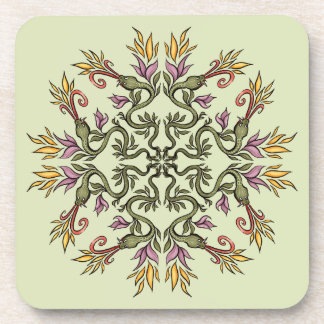 Green Snakes Floral Mandala Botanical Fantasy Art Coaster