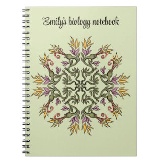 Green Snakes Floral Mandala Botanical Fantasy Art Notebook