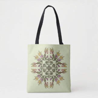 Green Snakes Floral Mandala Botanical Fantasy Art Tote Bag