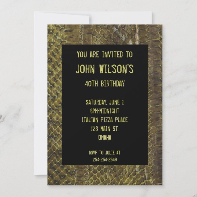 Green Snakeskin Adult Birthday Invitation (Front)