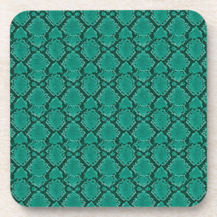 Green Snakeskin Print Chic Animal Pattern Coasters