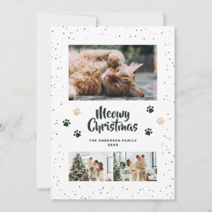 Green Snow Paws Photo Meowy Christmas Card