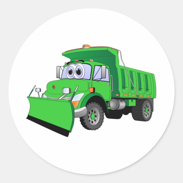 Green Snow Plough Cartoon Classic Round Sticker (Front)