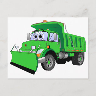 Green Snow Plough Cartoon Postcard