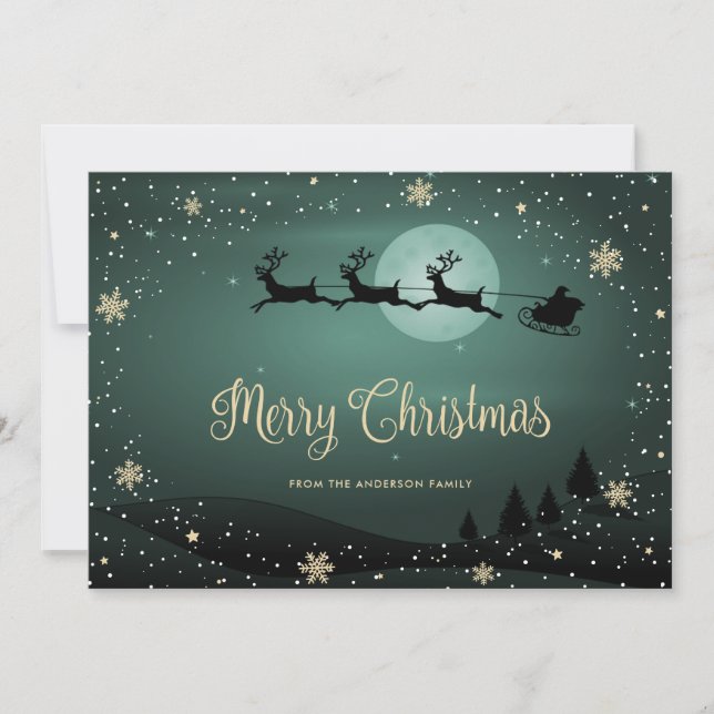 Green Snow Snowflakes Merry Christmas Holiday Card (Front)