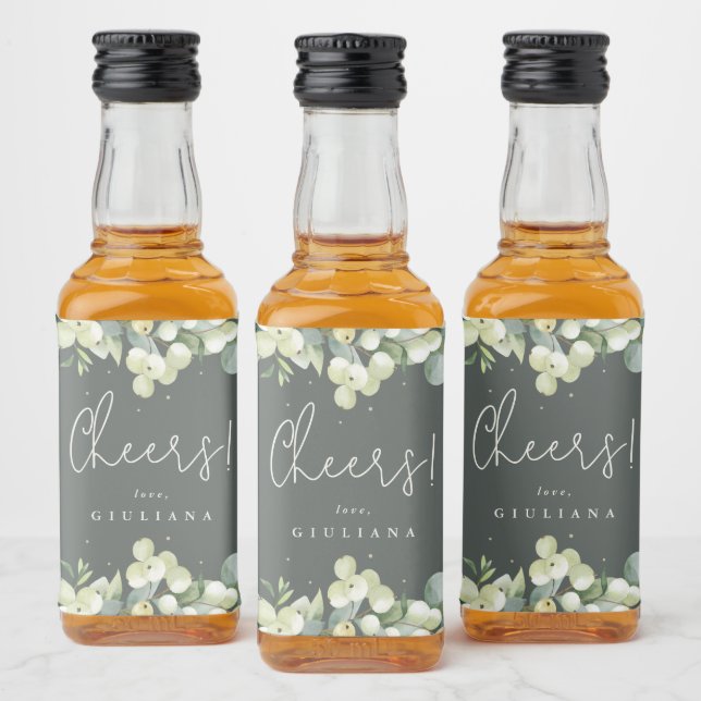 Green Snowberry+Eucalyptus Bachelorette Party Mini Liquor Bottle Label (Bottles)