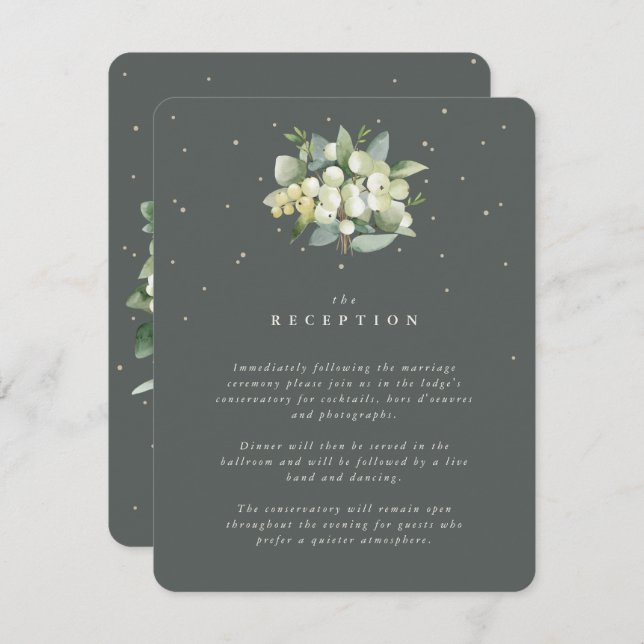 Green Snowberry+Eucalyptus Bouquet Reception Enclosure Card (Front/Back)