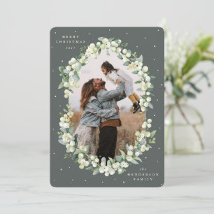Green Snowberry+Eucalyptus Christmas Photo Holiday Card