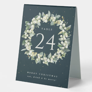 Green Snowberry+Eucalyptus Christmas Table Number