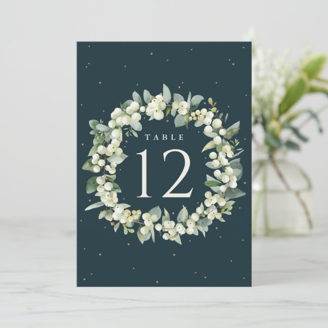 Green Snowberry+Eucalyptus Christmas Table Number (Standing Front)