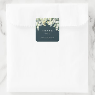 Green Snowberry+Eucalyptus Christmas Thank You Square Sticker