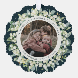 Green Snowberry+Eucalyptus Christmas Wreath Photo Tree Decoration Card