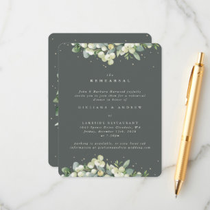 Green Snowberry+Eucalyptus Edged Wedding Rehearsal Enclosure Card