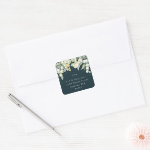 Green Snowberry+Eucalyptus Holiday Address Classic Square Sticker
