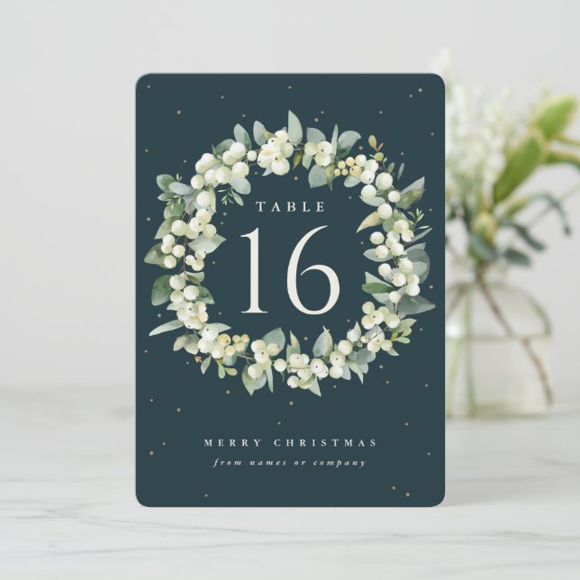 Green Snowberry+Eucalyptus Holiday Table Number (Standing Front)
