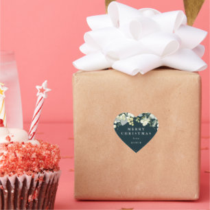 Green Snowberry+Eucalyptus Merry Christmas/Custom Heart Sticker