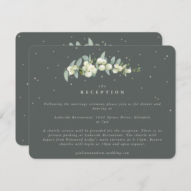 Green Snowberry+Eucalyptus Stem Wedding Reception Enclosure Card (Front/Back)