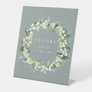 Green Snowberry+Eucalyptus Wedding Favours Table Pedestal Sign