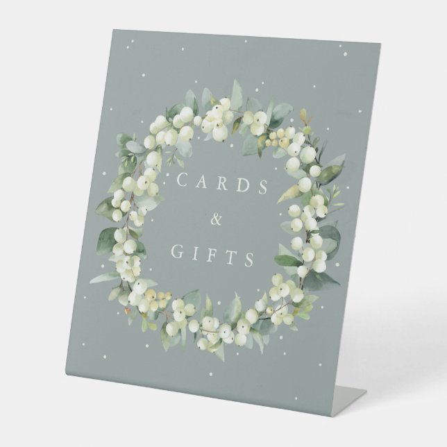 Green Snowberry+Eucalyptus Wedding Gifts+Cards Pedestal Sign (Front)